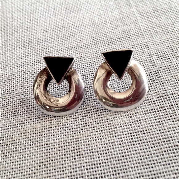 Vintage Jewelry - Vintage Onyx & Silver Earrings